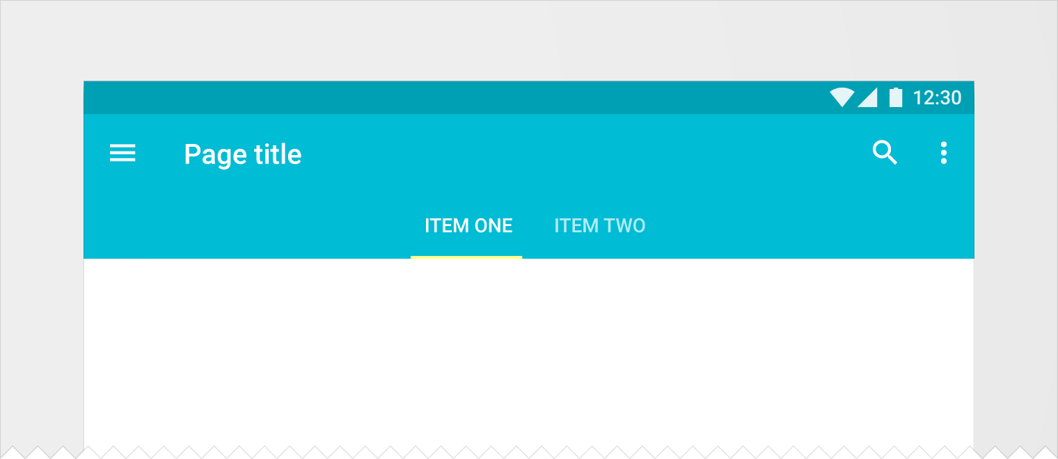 Mobile landscape example of centered tabs in Material Design