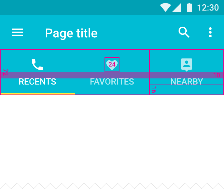 Material Design fixed tabs with icons and text for mobile