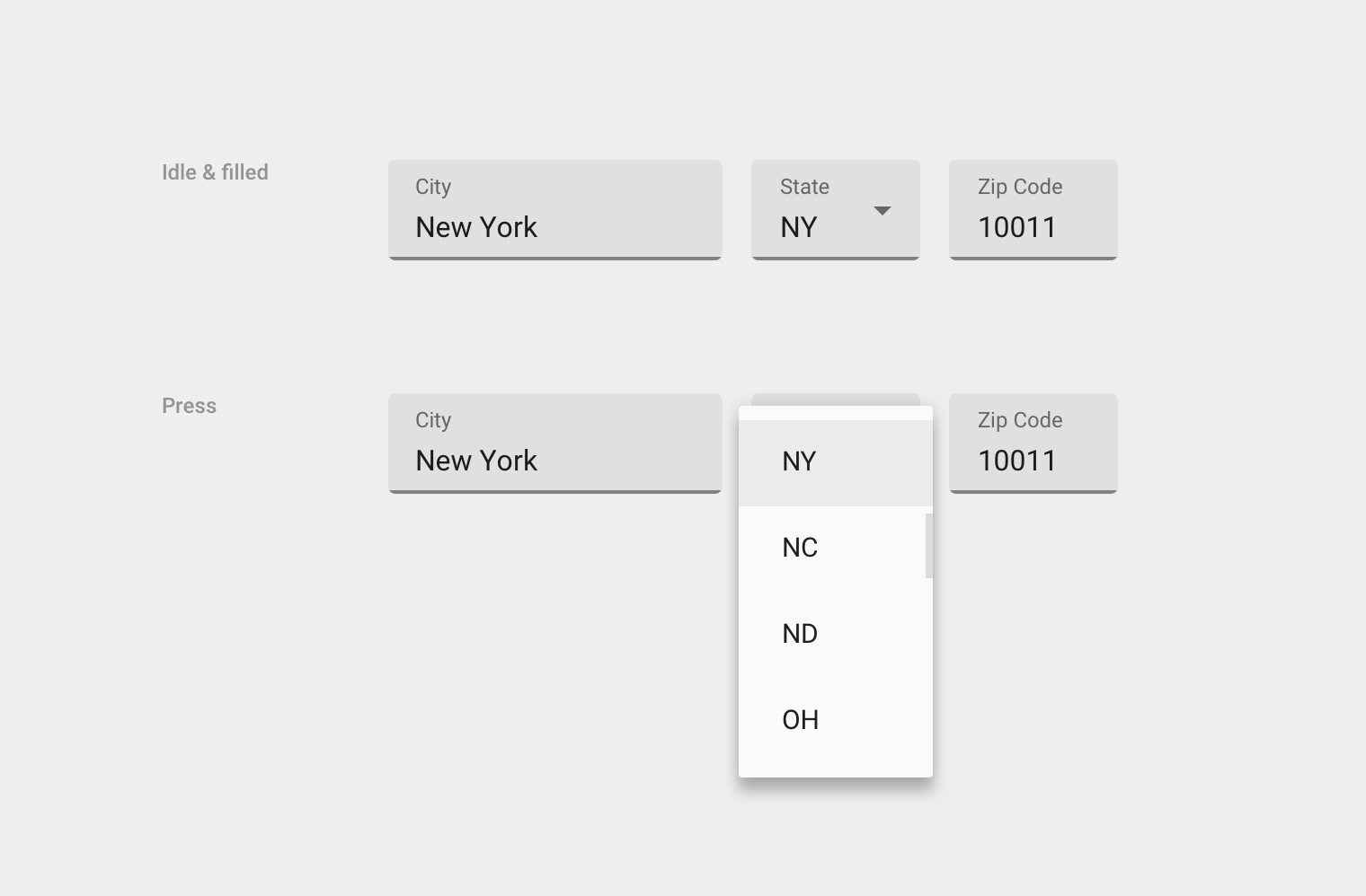 Material Design 中的填充式文本框下拉列表