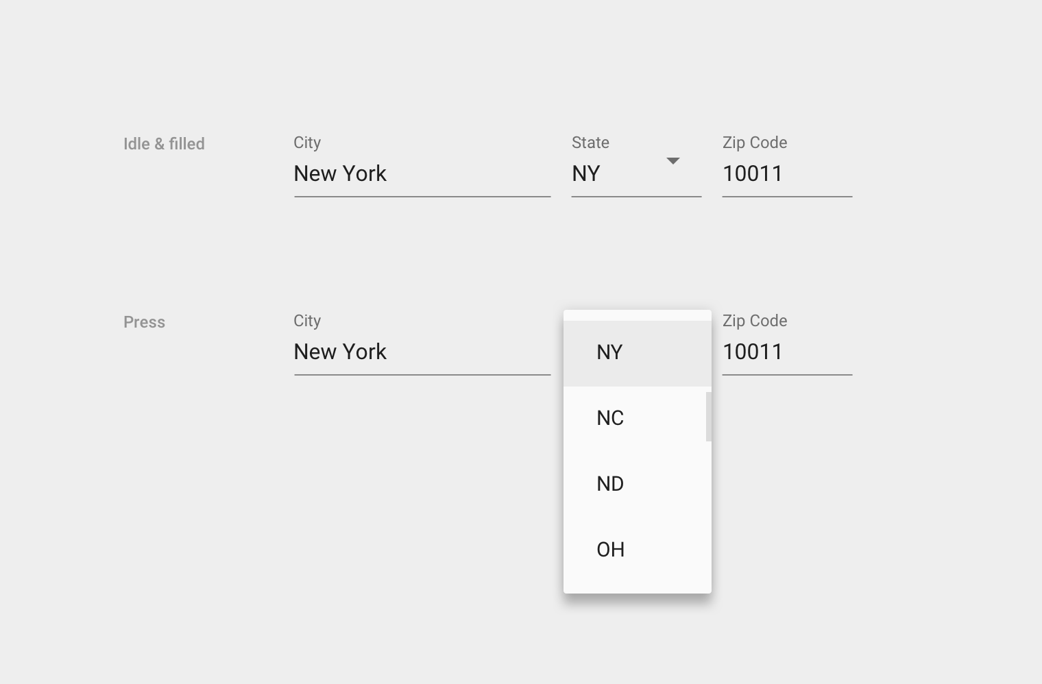 Material Design 中的美国州选择下拉菜单