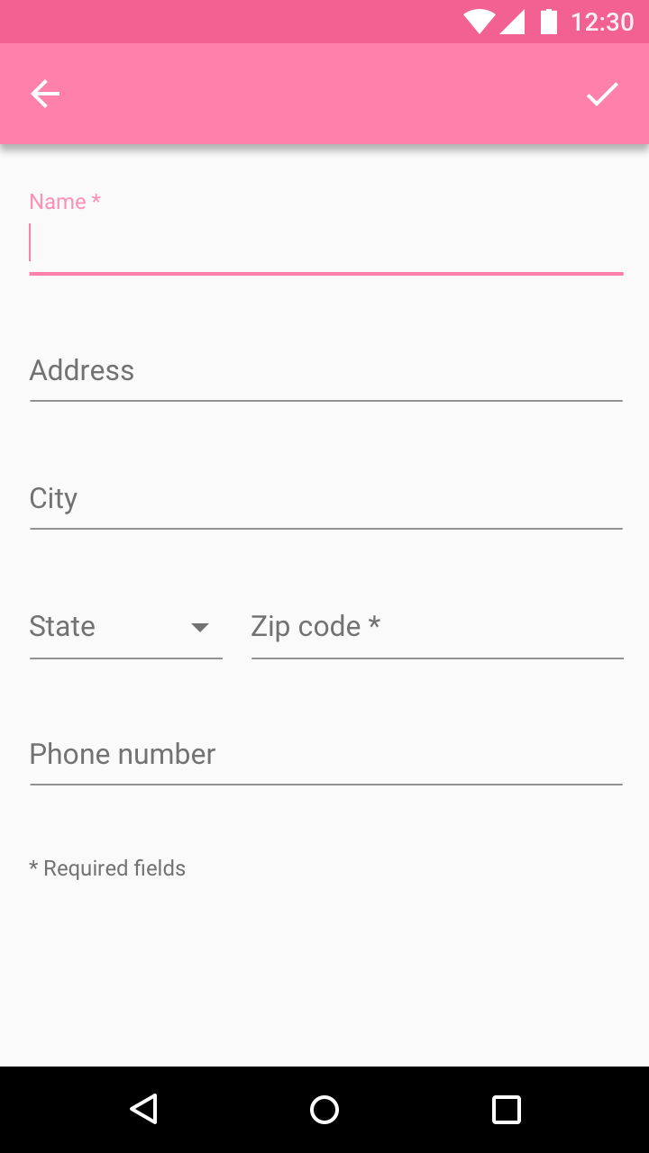 Material Design 中的必填字段有 Name 和 zip code