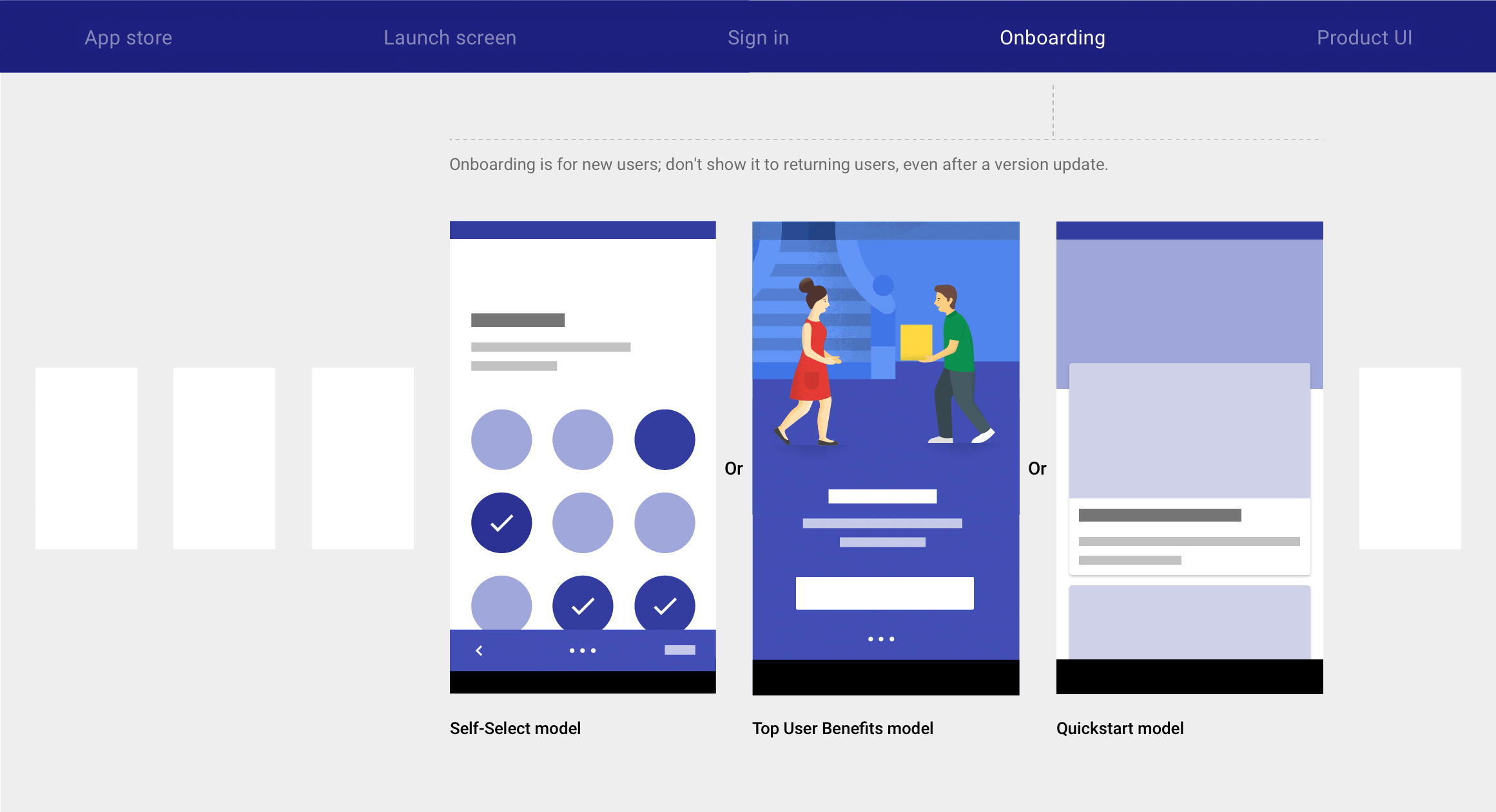 Material Design onboarding for new users only