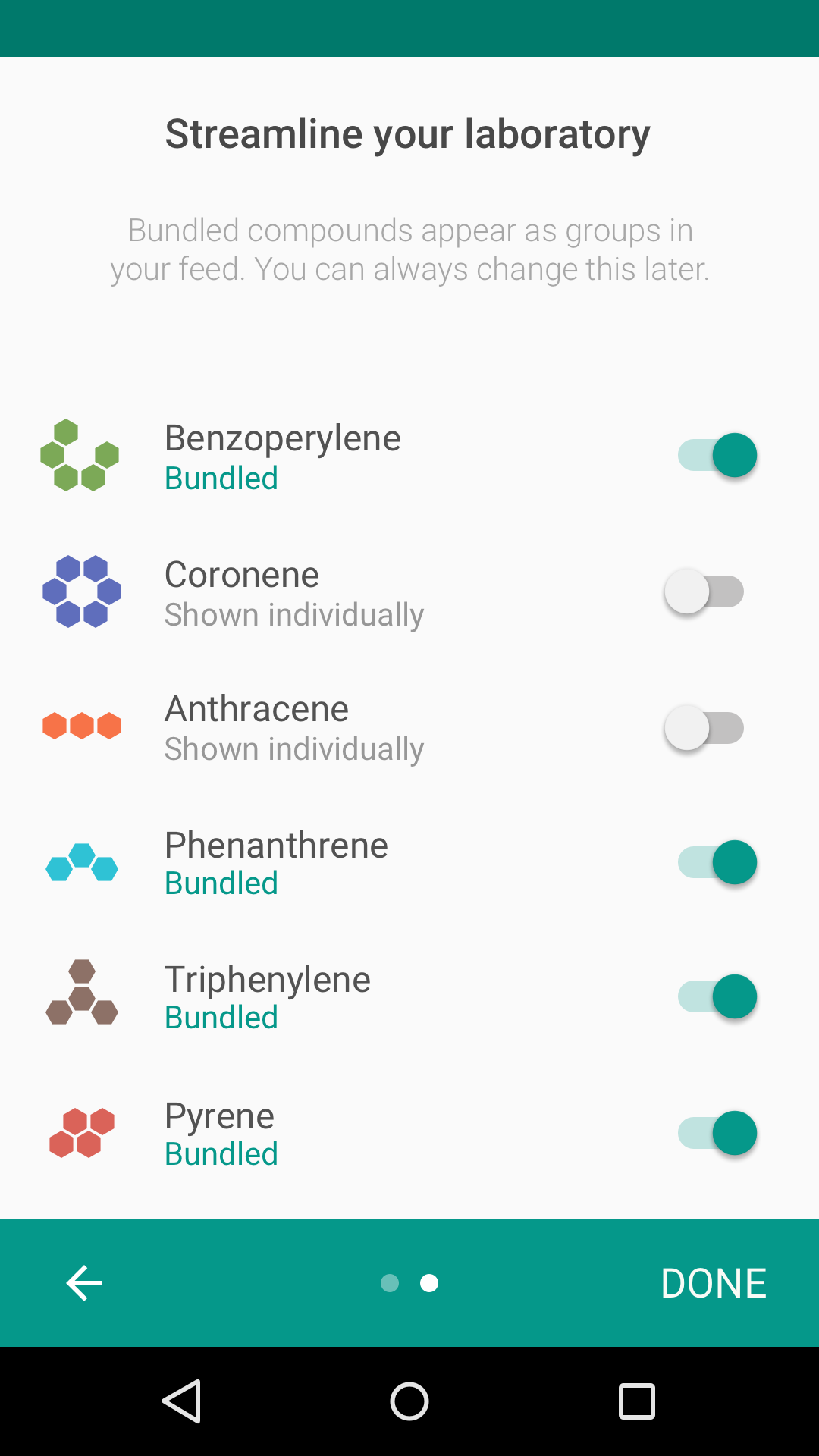 User preferences for bundling in Material Design