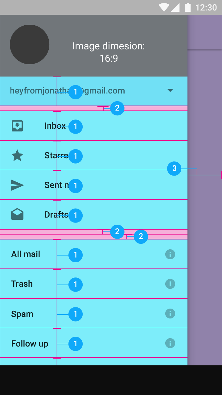Material Design 中侧边抽屉栏的垂直间距