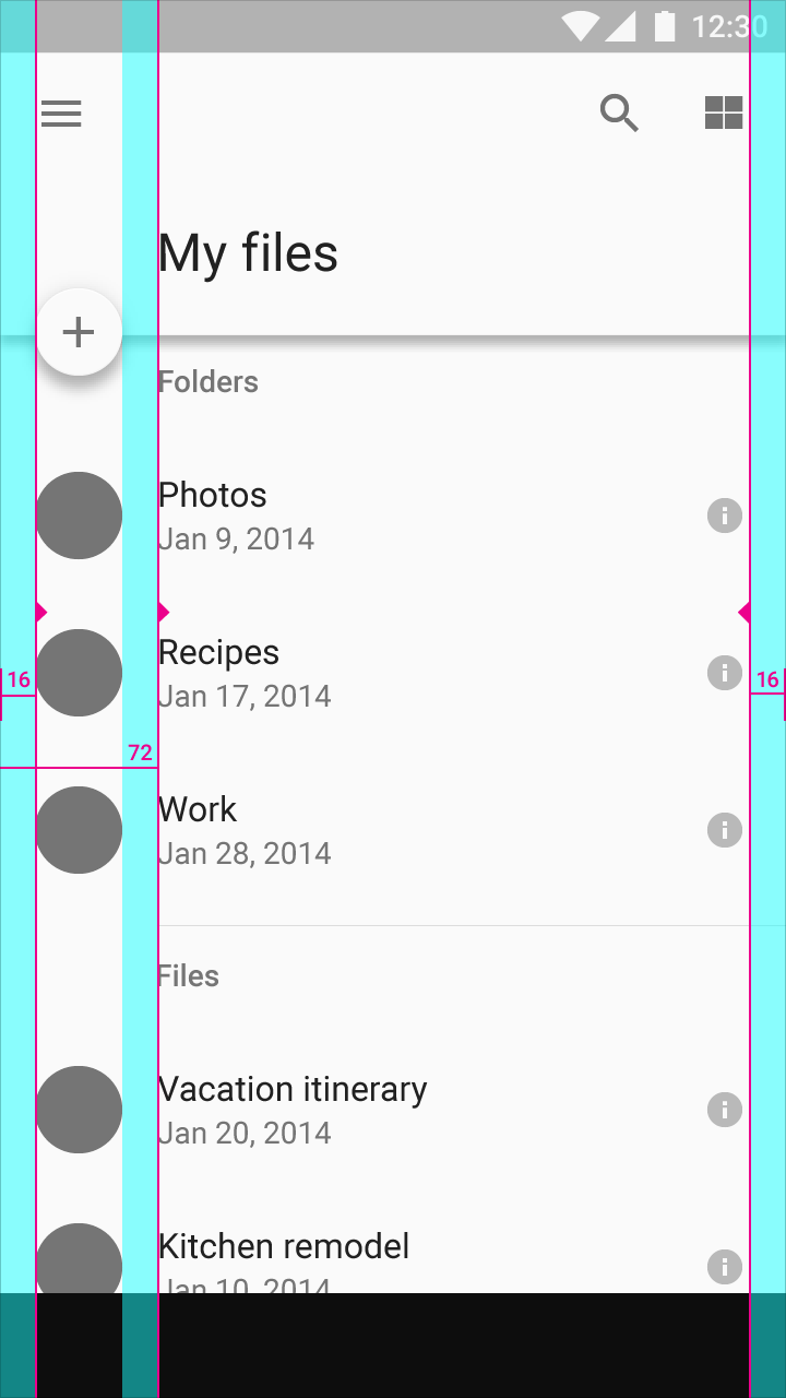 Material Design 中列表的关键线和边距