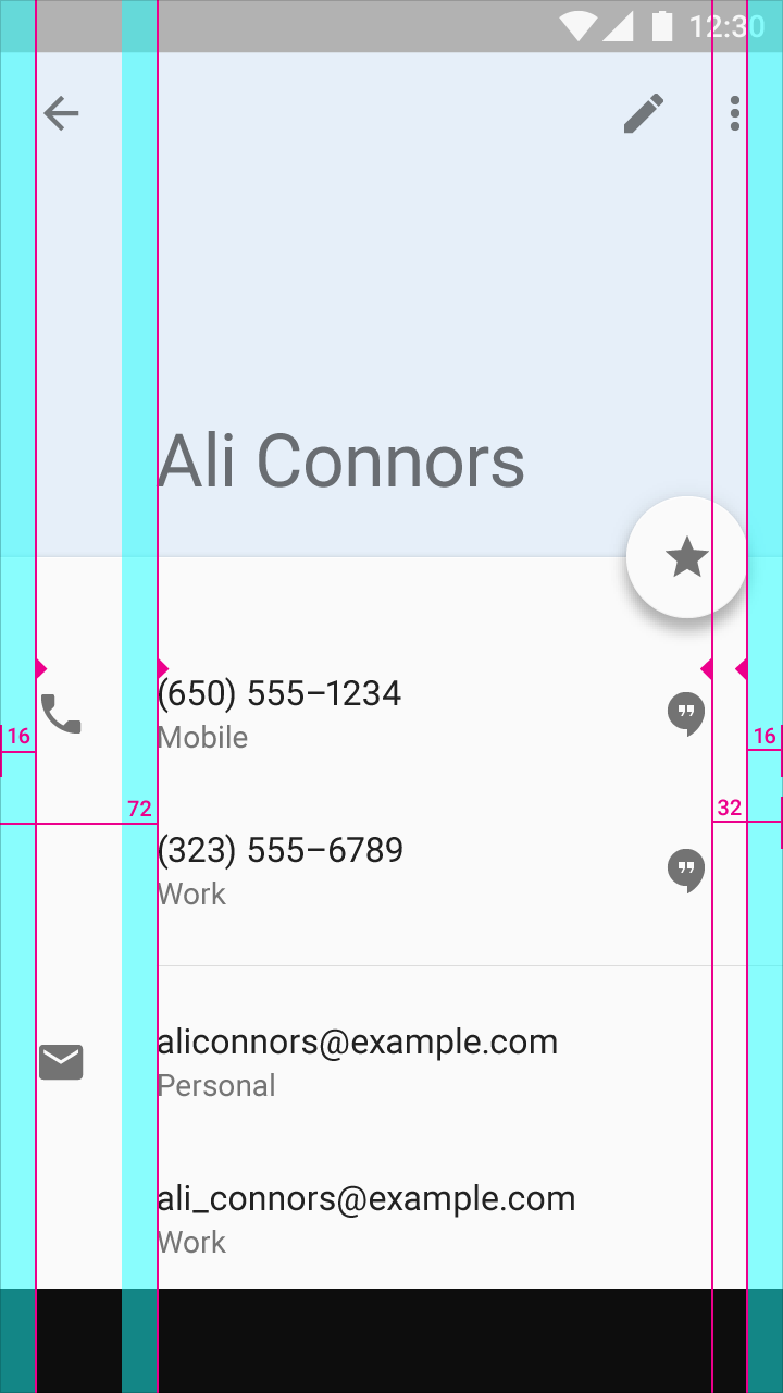Material Design 中详情视图的关键线和边距