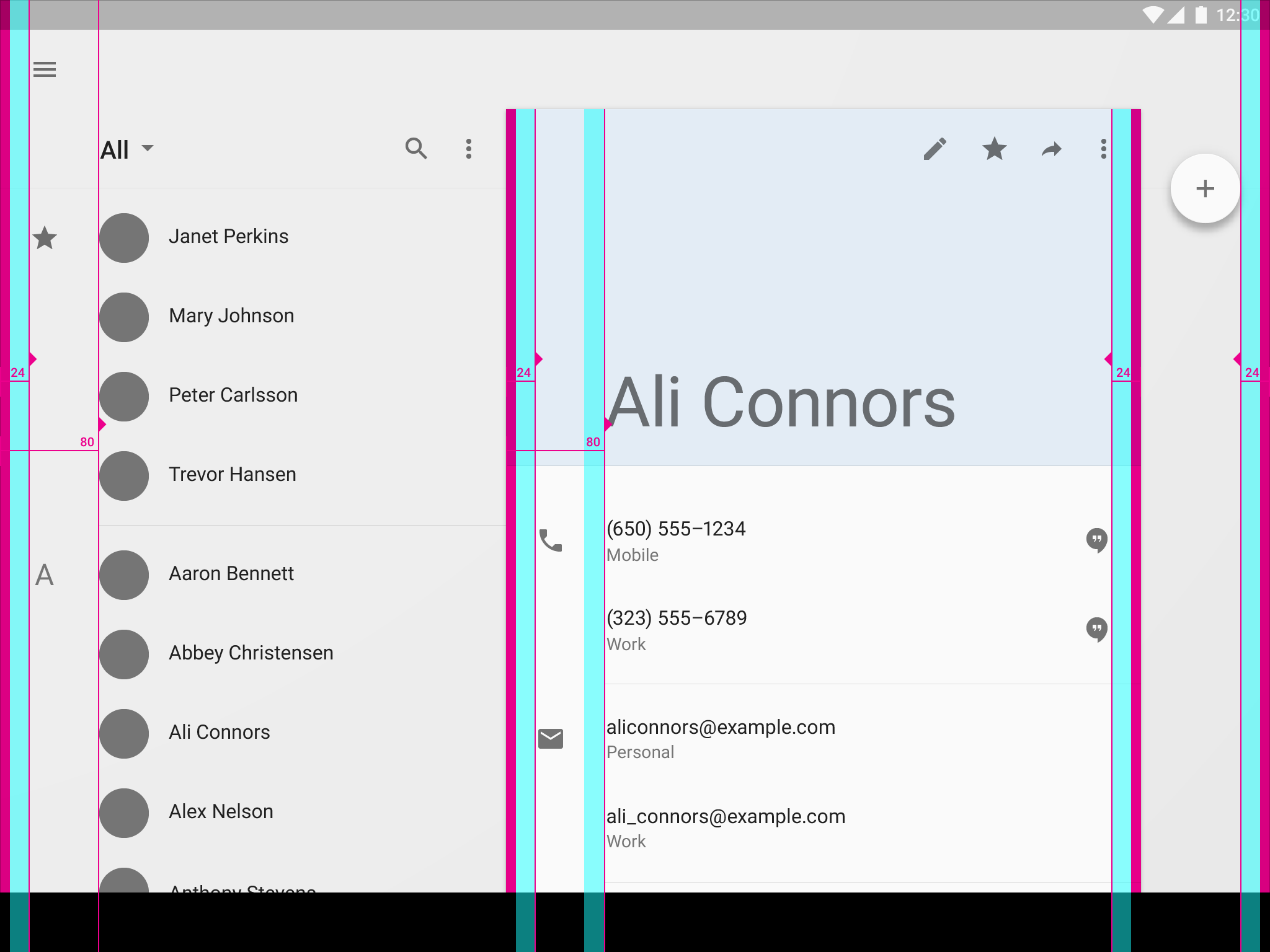 Material Design 中带详情视图的列表的关键线和边距