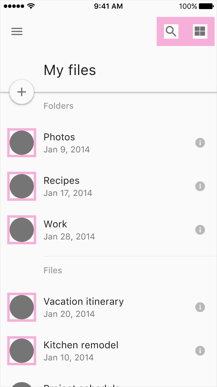 Material Design 的触摸目标示例