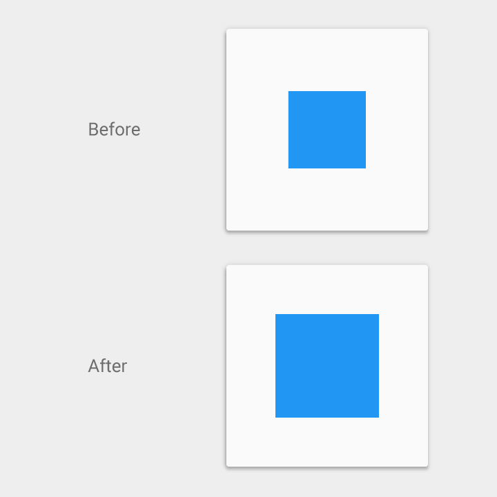 Square lacking shadow shows unclear elevation in Material Design