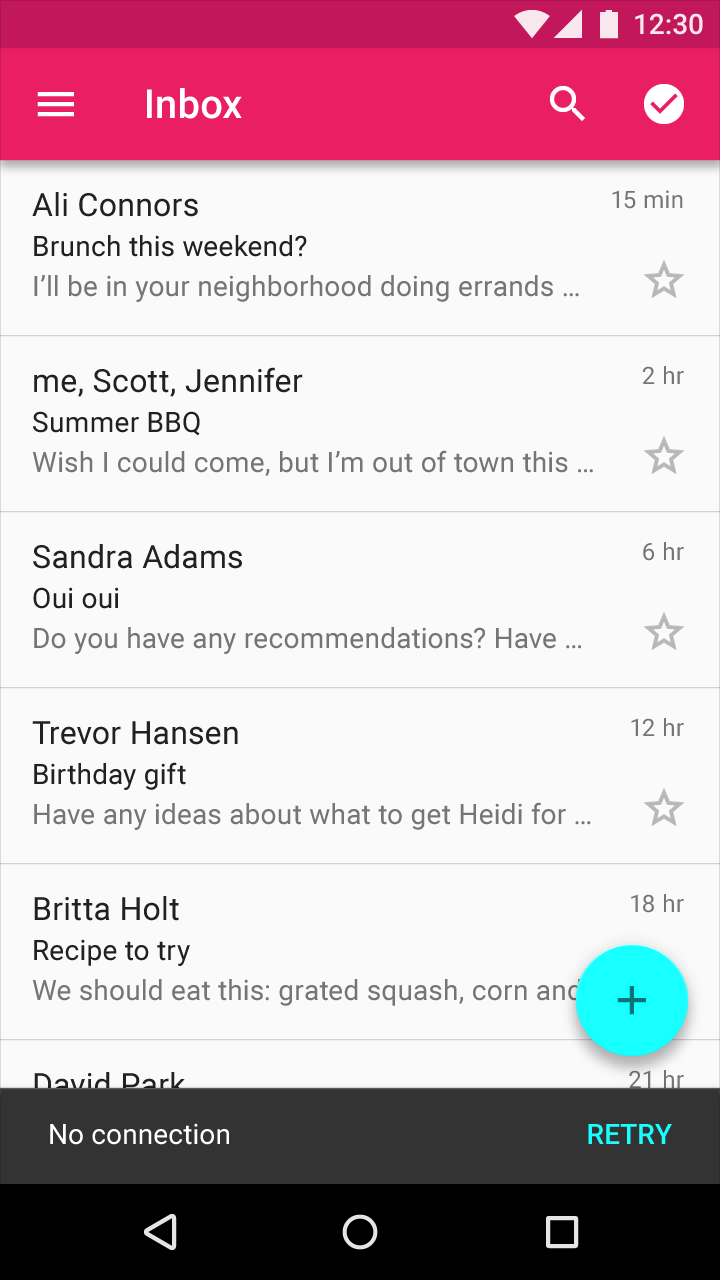 Material Design Snackbar with retry action