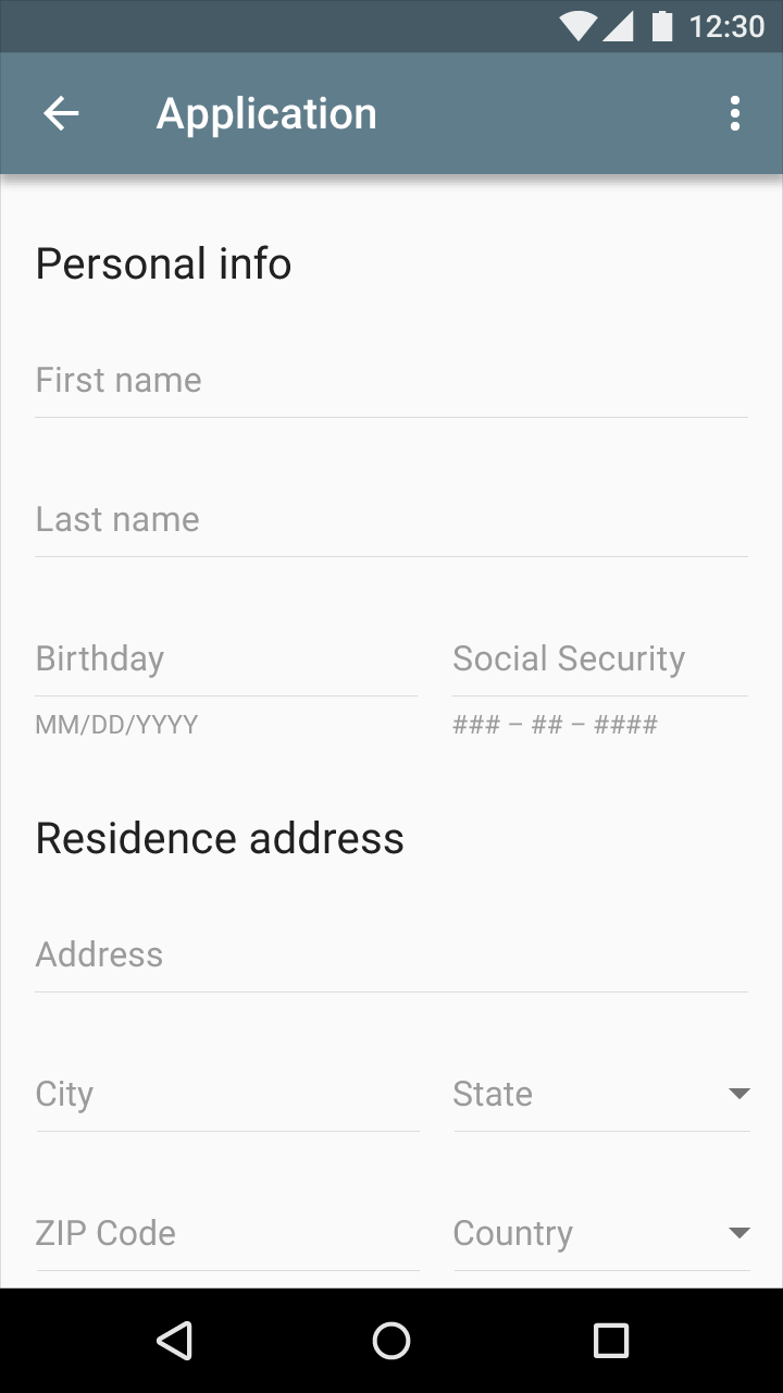 Material Design text field input example