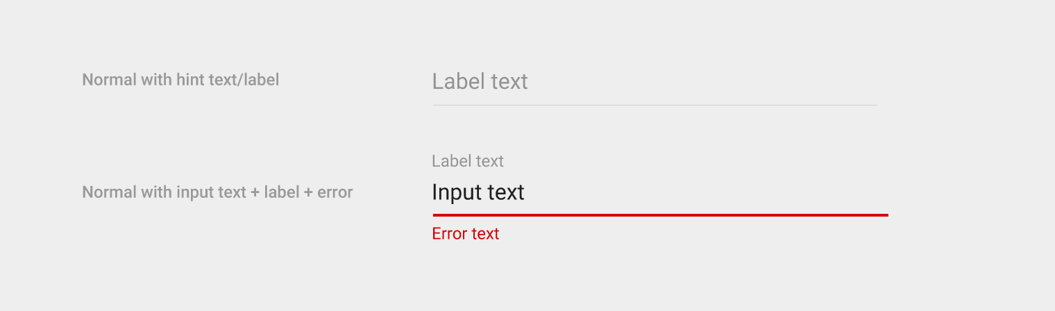 Material Design: Normal and error input examples