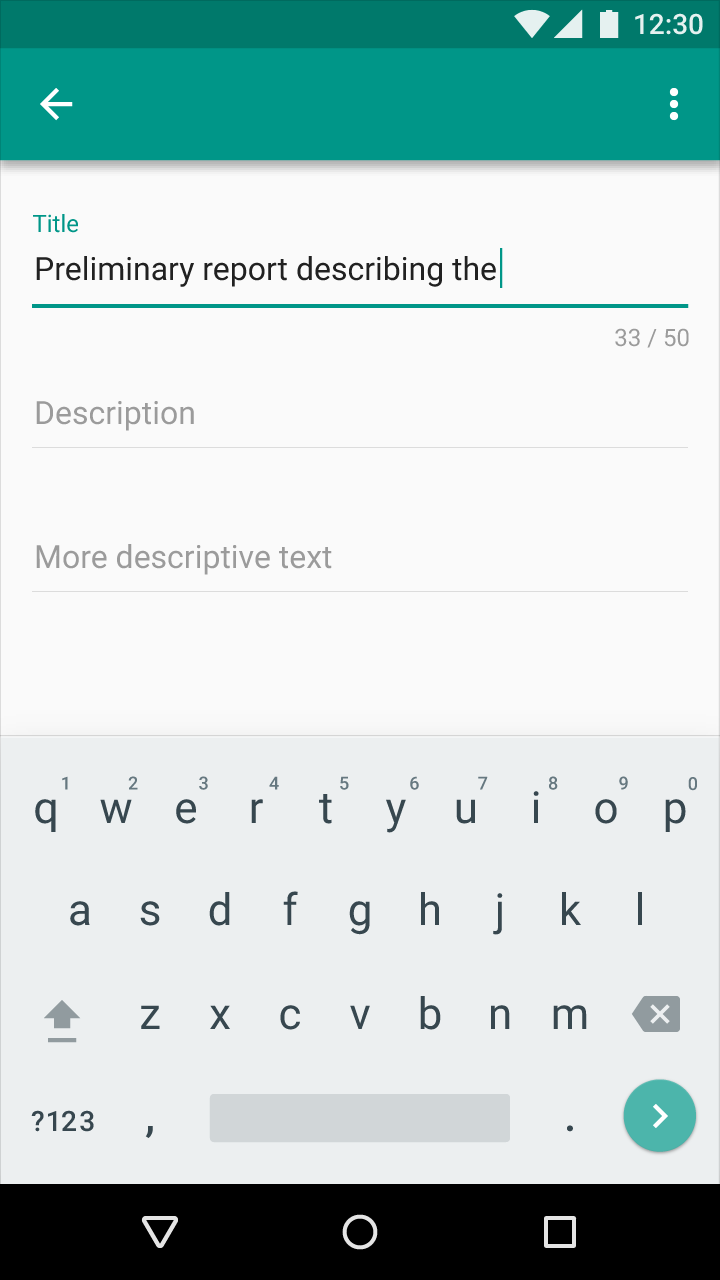 Material Design single-line input with character counter