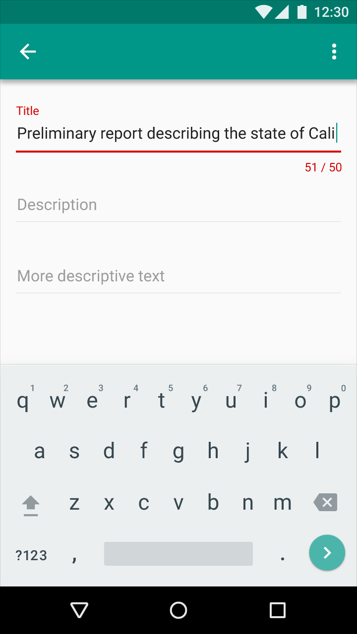 Material Design single-line input with character counter