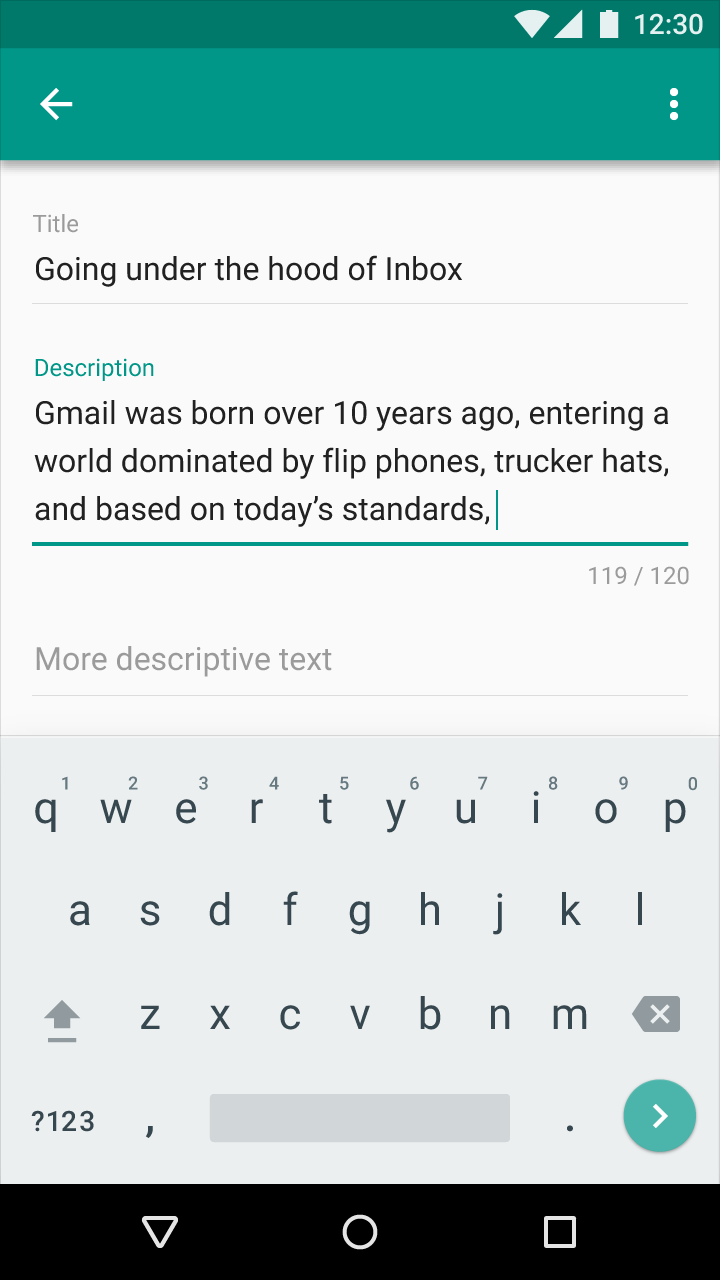 Material Design multi-line input with character counter