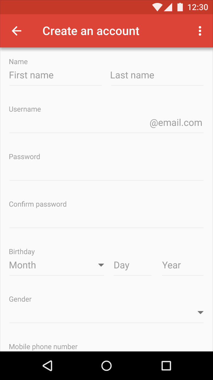Material Design form example