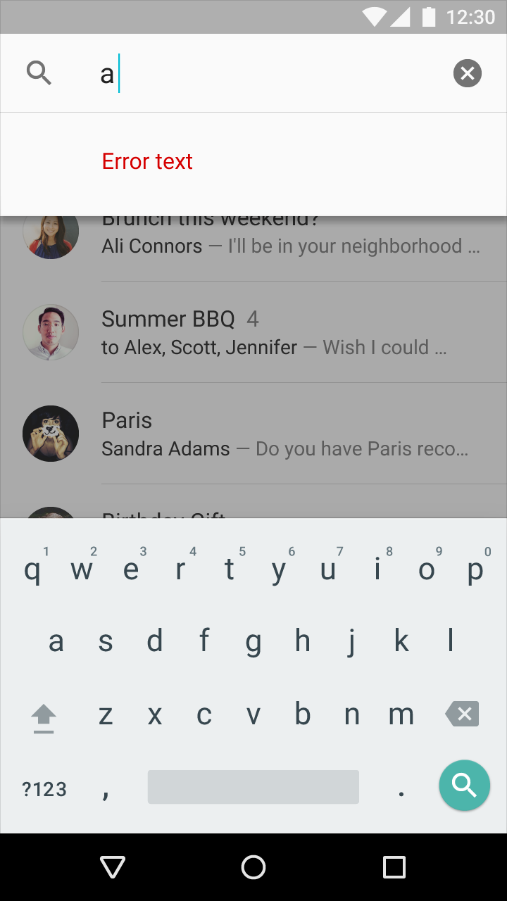 Single-line list error example in Material Design