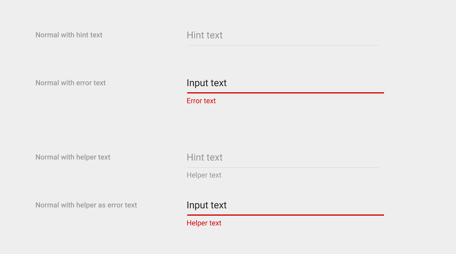 Material Design light theme for various text states