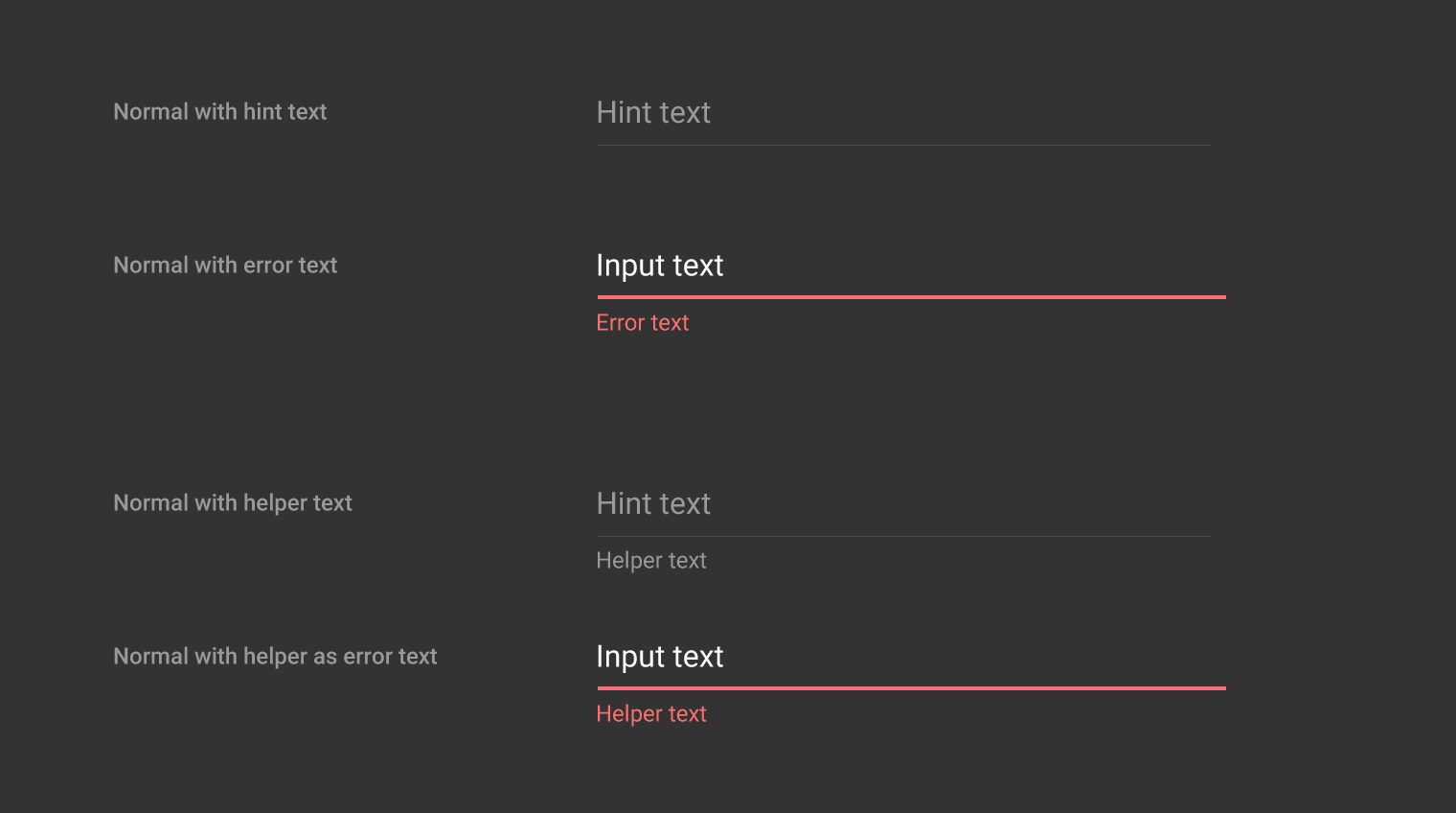 Material Design dark theme for normal and error states