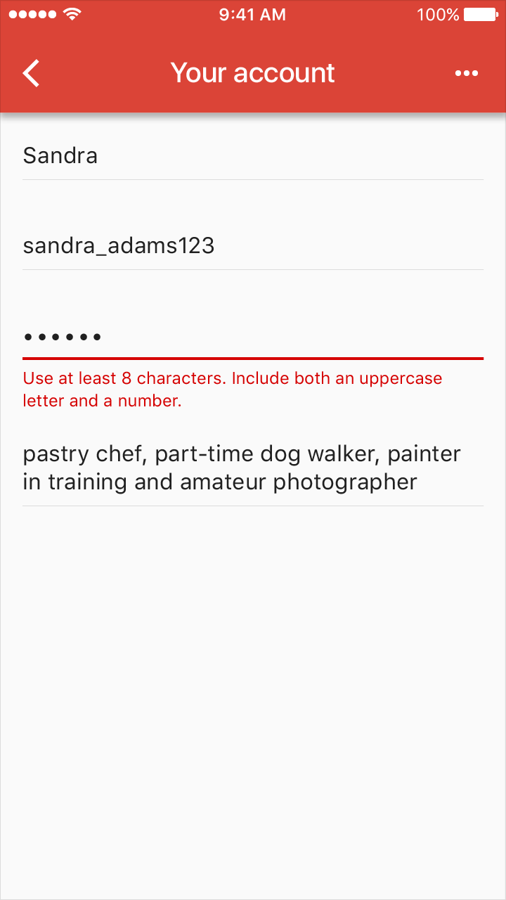 Material Design example showing error text