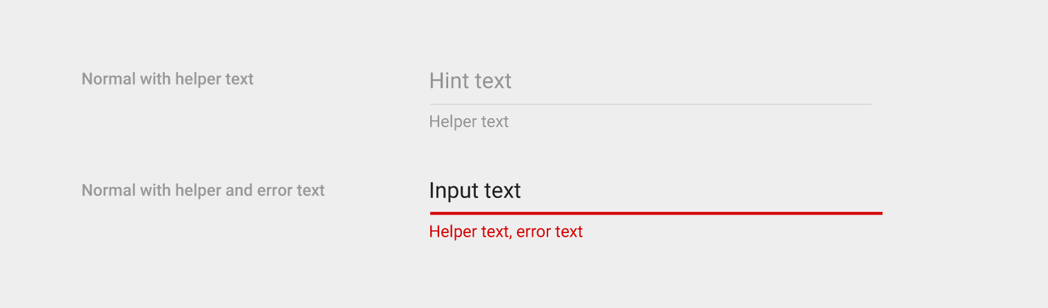 Material Design normal state with helper and error text