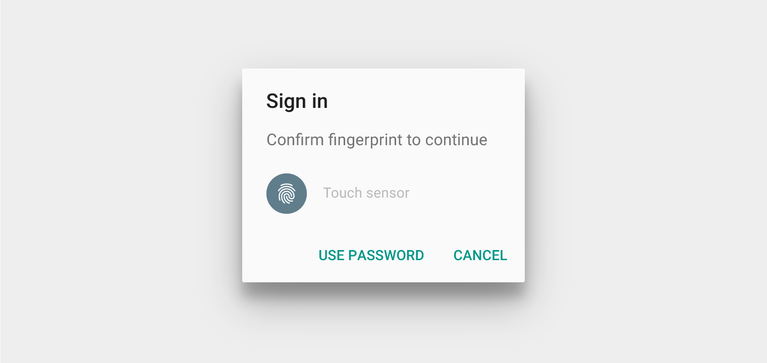 User places finger on sensor for Material Design