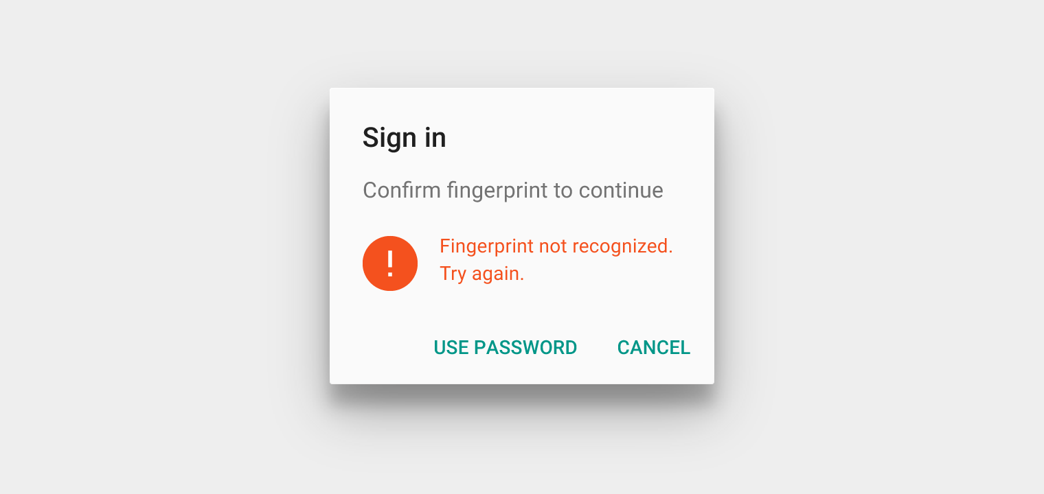 Material Design error: Fingerprint not recognized