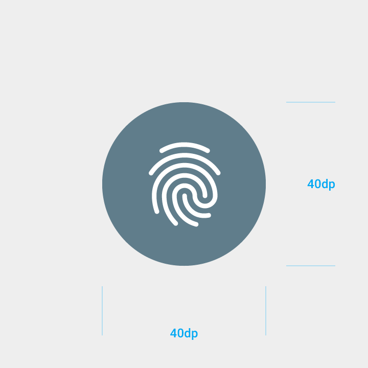 Fingerprint icon in Material Design, 24dp in 40dp circle