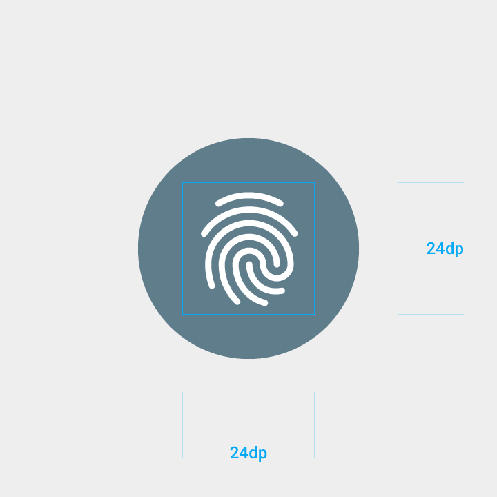 Fingerprint icon in Material Design, 24dp in 40dp circle