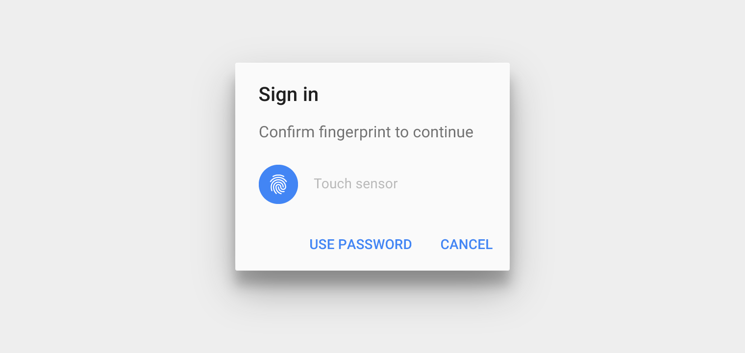 Material Design fingerprint icon on dark circle background