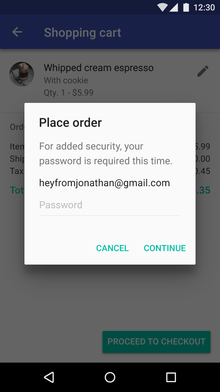 Material Design Reauthentication Dialog