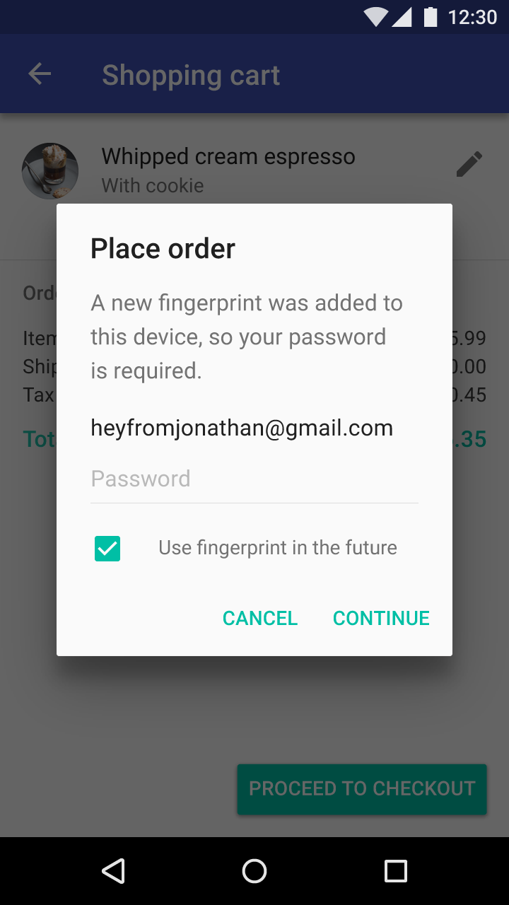 Material Design dialog for backup password