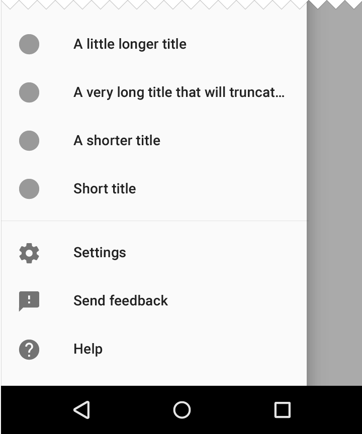 Material Design 中的侧边抽屉栏帮助和反馈选项