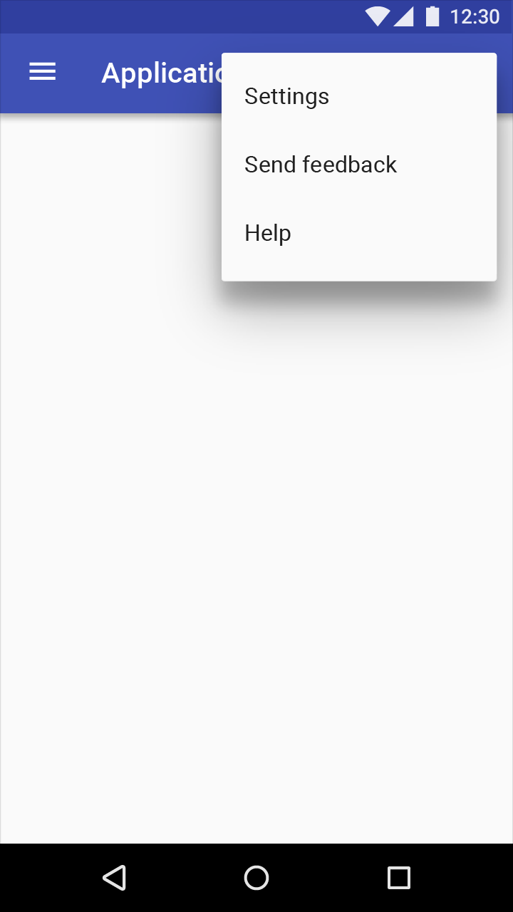溢出菜单中的 Material Design “帮助”和“发送反馈”