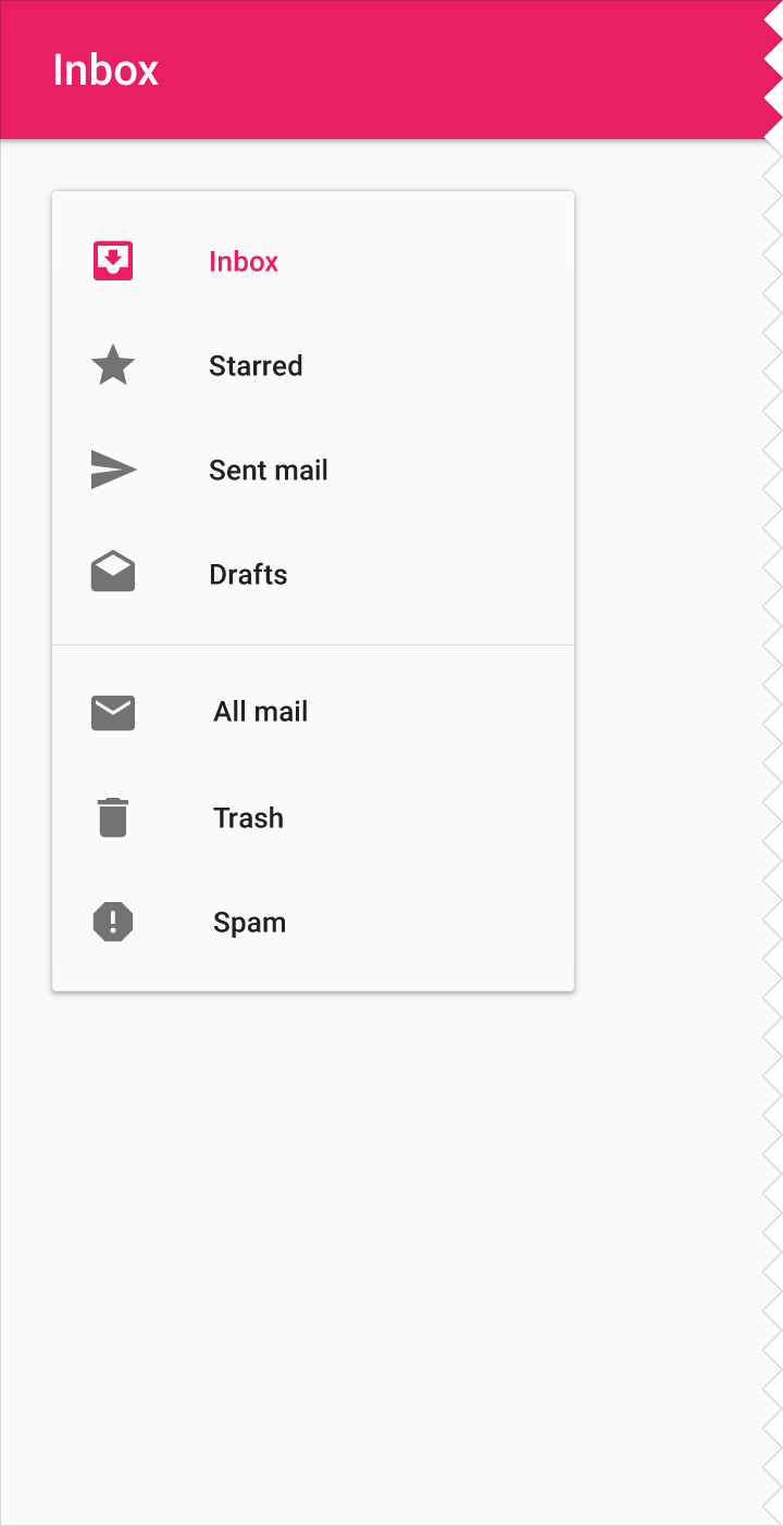 Material Design floating drawer example in card