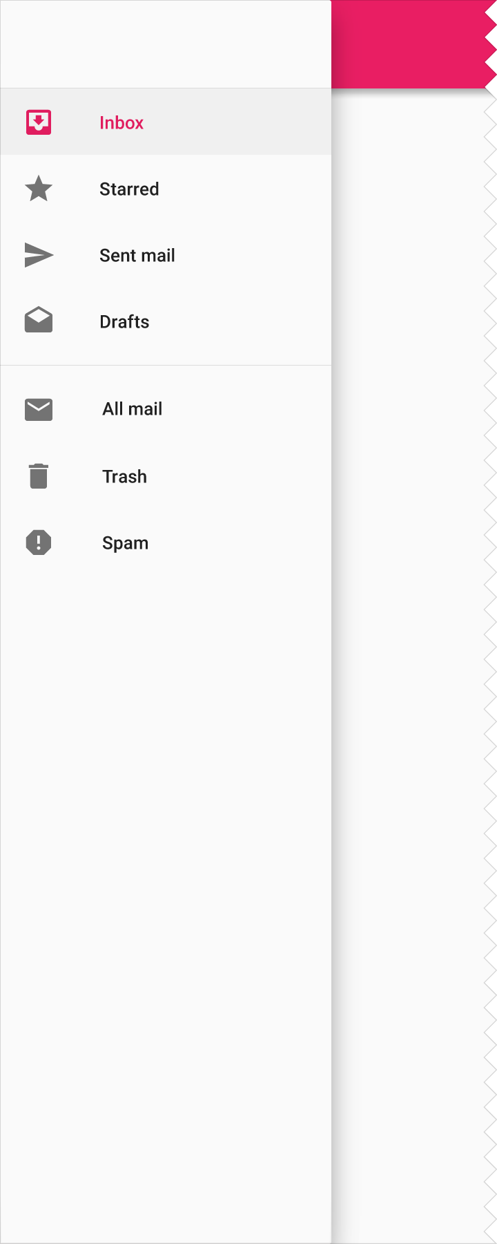 Open temporary drawer example in Material Design