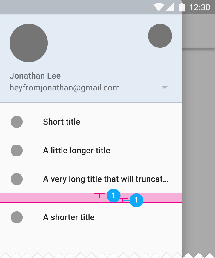 Material Design navigation drawer 8dp vertical spacing