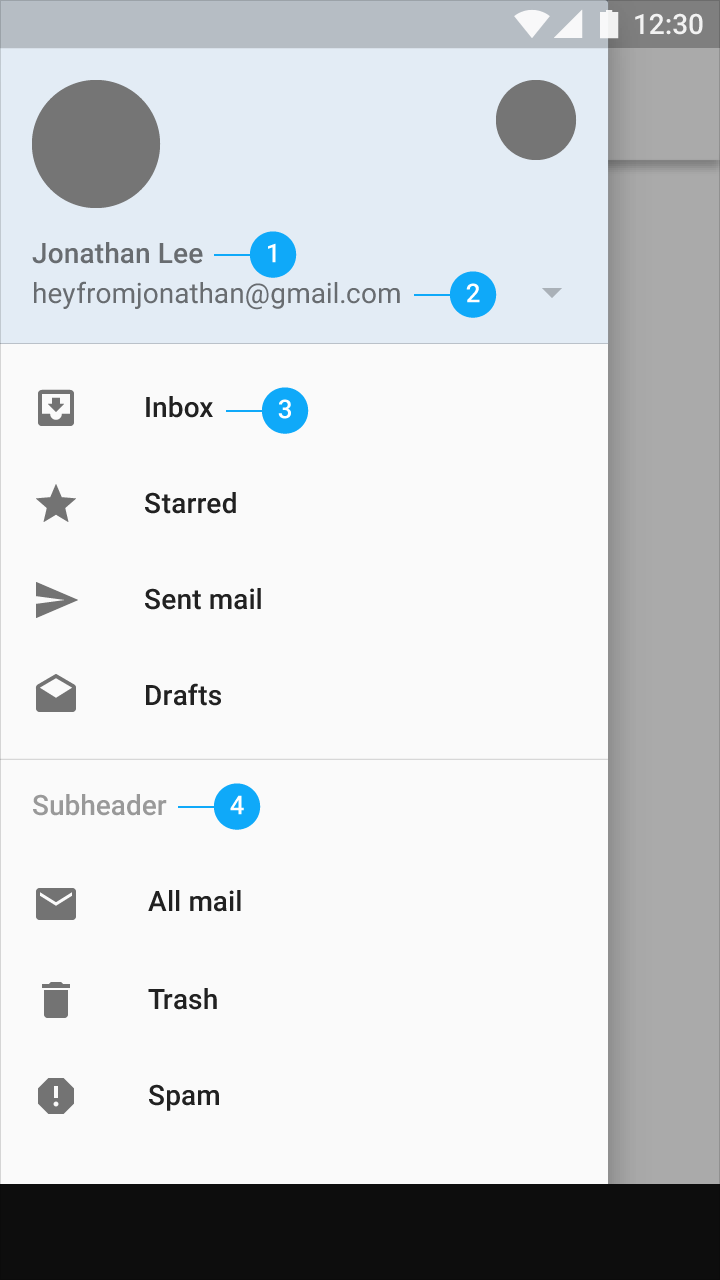 Material Design Navigation drawer typography