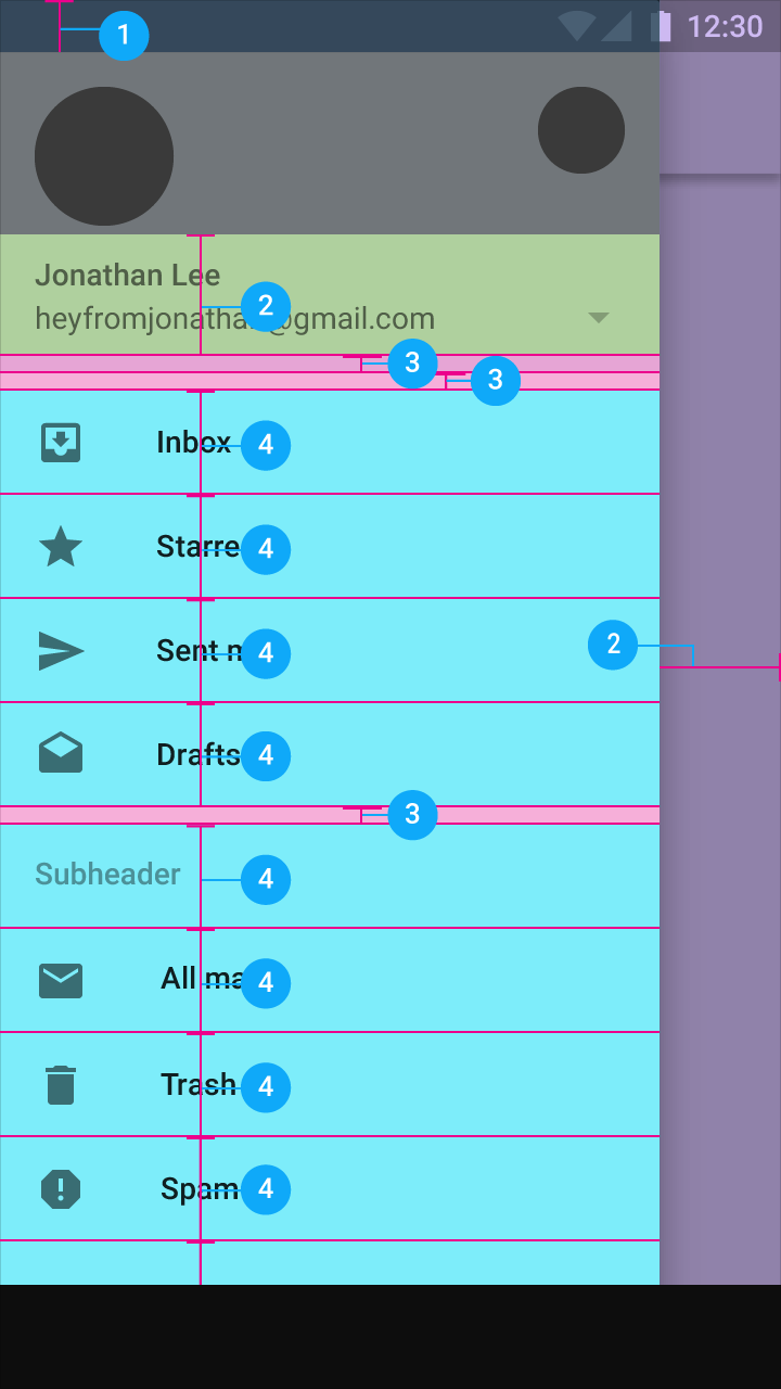 Material Design Navigation drawer vertical spacing