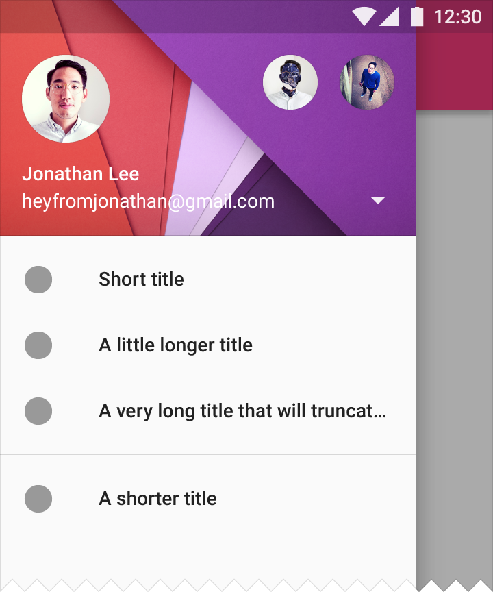 Material Design navigation drawer before scrolling