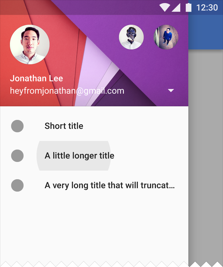 Material Design navigation drawer list item selected