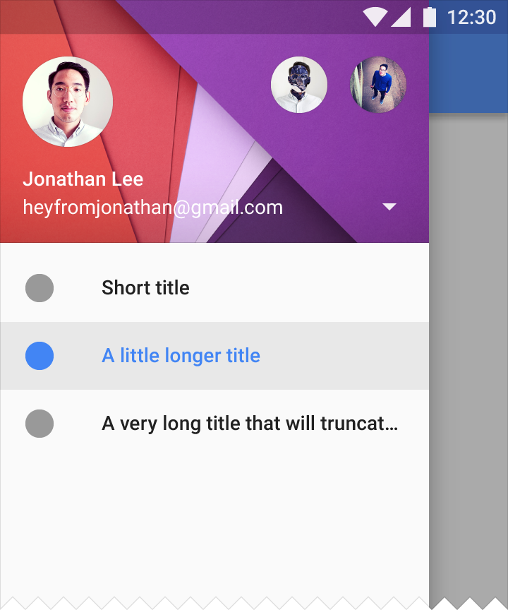 Material Design navigation drawer touch ripple/highlight