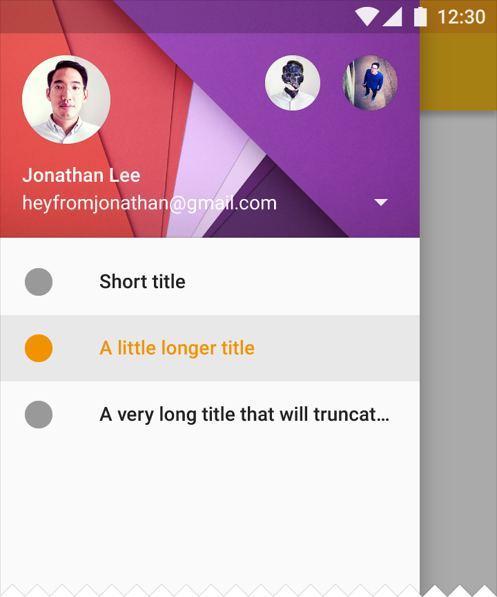 Material Design navigation drawer touch ripple/highlight