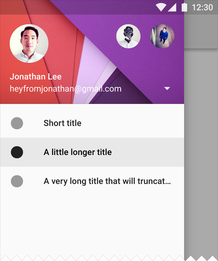 Material Design navigation drawer touch ripple/highlight