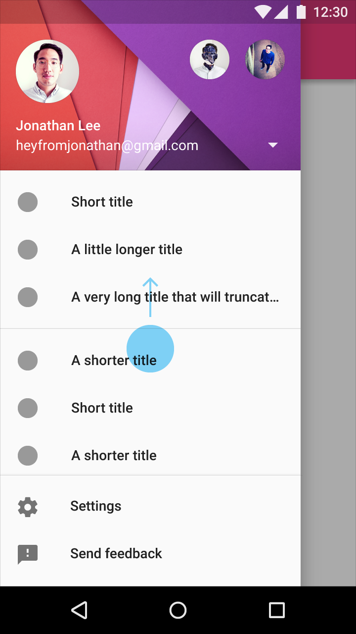 Material Design settings and support at the bottom
