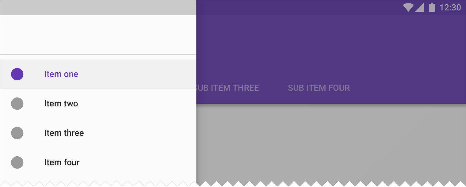 Material Design 中的侧边抽屉栏显示在选项卡前面