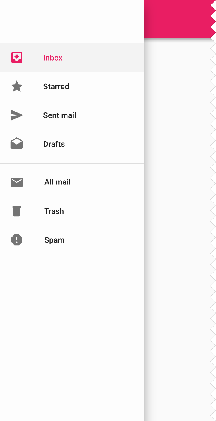 Material Design 中的侧边抽屉栏示例