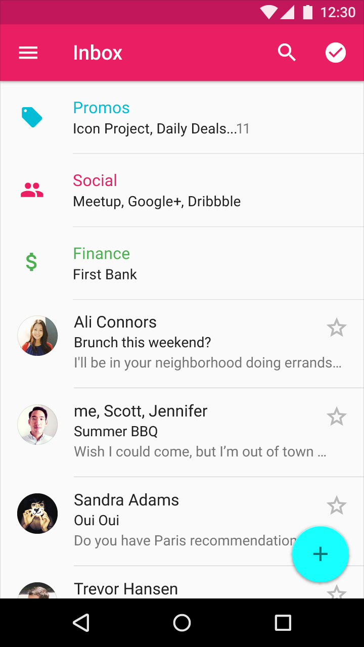 Material Design 中的邮件分组:推广、社交、财务