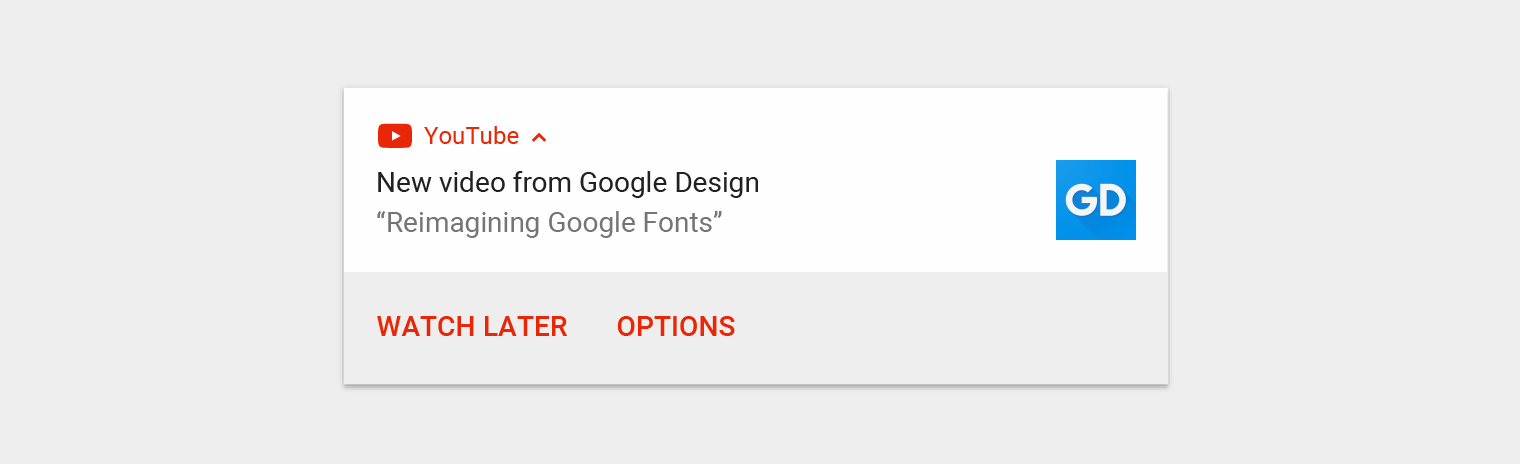 Material Design 中展示可选停用选项的 YouTube 通知