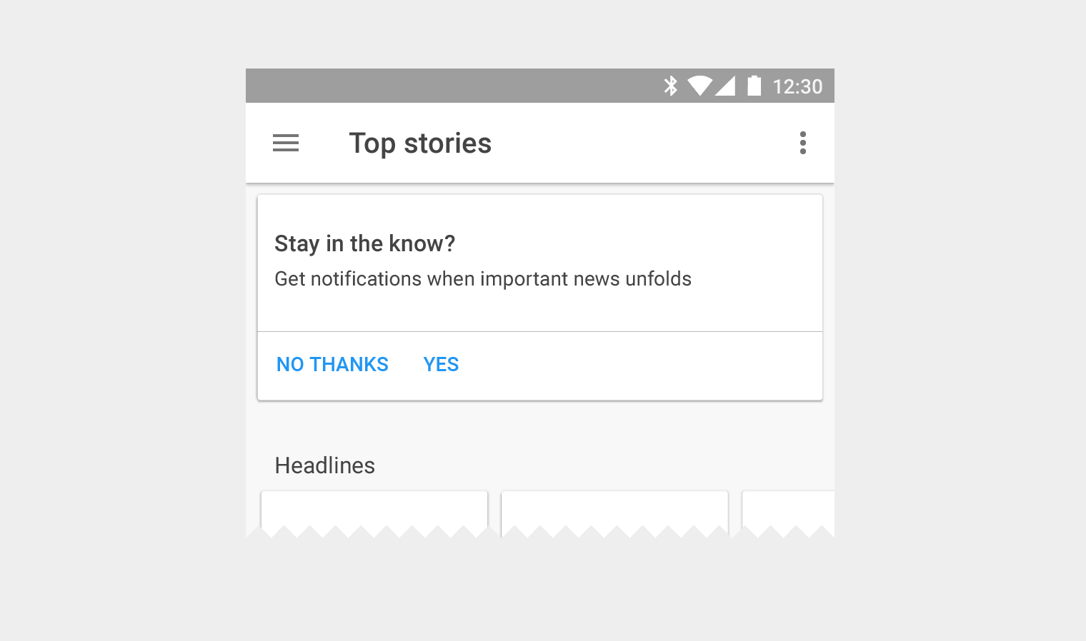 Material Design 中突发新闻的可选启用通知示例